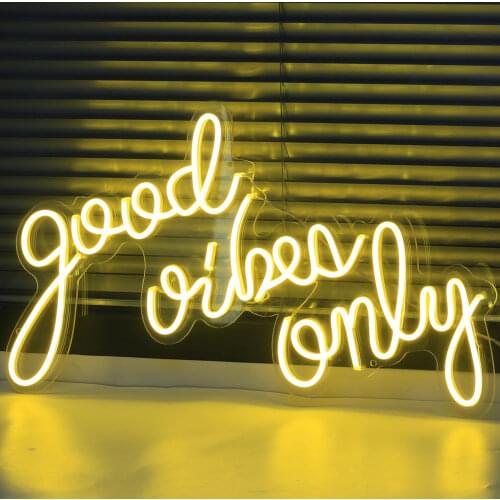 LED Neon Light Letter Sign Good vibes only Art Decorative for Holiday Wedding Party Bar Shop Bedroom Room Window Open Word Decor