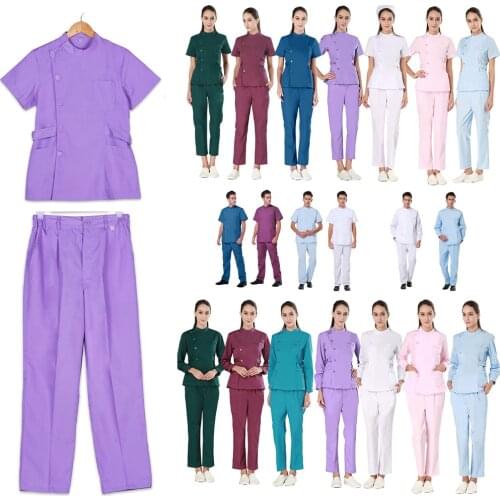 Cheap Scrub Uniform Nurse Beautician Workwear Scrubs Set Top Pant Nursing Uniforms Women Men Doctor Working Suits XK012