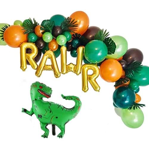 104pcs Dinosaur Balloon Garland Arch Kit RAWR Foil Balloons Artificial Leaves Kids Birthday Party Jungle Theme Party Decor