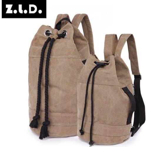 Z.L.D. New Fashion Canvas Bag Mens Casual Backpack Canvas Bucket Bag Large Capacity High Quality Student School Bag Travel Bag