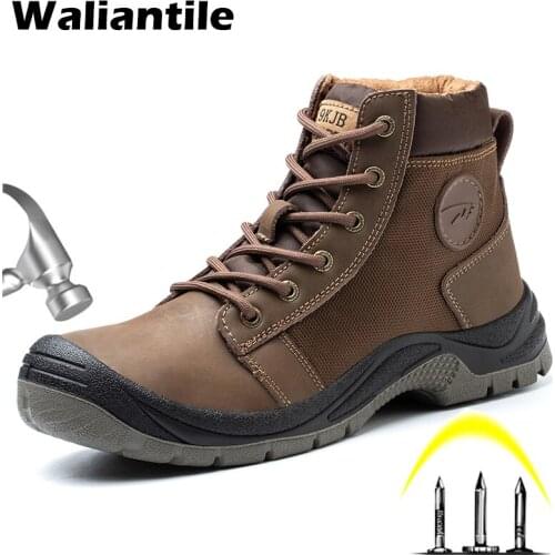 Waliantile Ankle safety Shoes For Men Anti-smashing Steel Toe Cap Indestructible Work shoes Men Anti-slip Leather Shoes Working