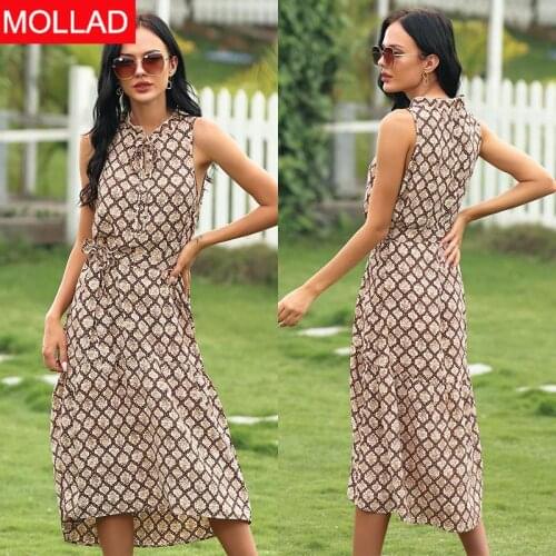 Womens Clothing Foreign Trade 2021 Spring/Summer Printed Checks round Neck Belt Dress Casual Temperament Long Dress