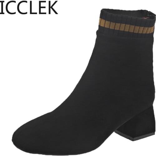 2020 Winter Fashion Women Boots Elegant Ladies High Heels Ankle Boots Casual Woman Winter Shoes Black Square Heel Plus Size 43