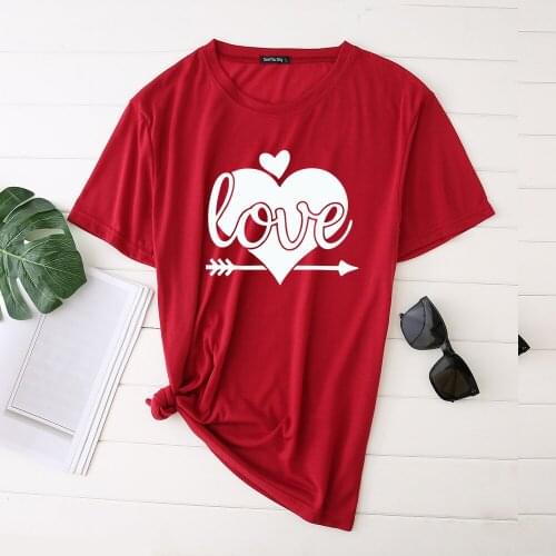 Seeyoushy Love Heart Arrow Printed Valentines Day Woman Tshirts Aesthetic Clothes Femme Harajuku Top Casual Plus Size Ropa Mujer