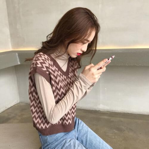 Woman Jacket Vest Knitted Autumn Womens Sweater Vest Striped Sleeveless V-neck Top Chaleco Mujer