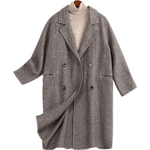 2020 Double-sided Woolen Cloth Coat Women Cashmere Jacket Outerwear Plus Size 5XL Double Breasted Wool Casual Top Female KW219
