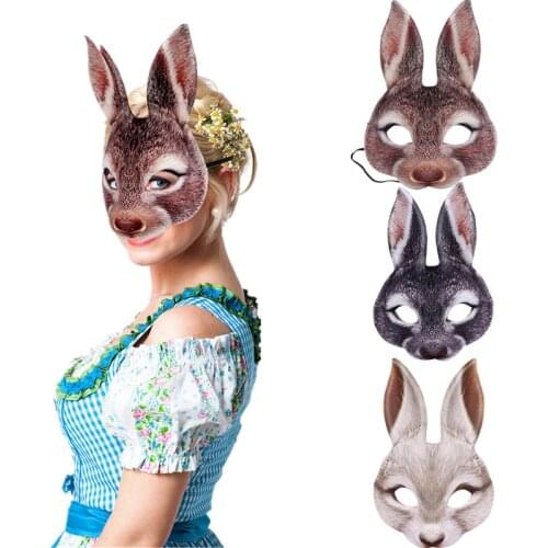 Halloween 3D Rabbit Mardi Gras Cosplay Costume EVA Half Face Animal Masks For Kids Adult Carnival Party Props