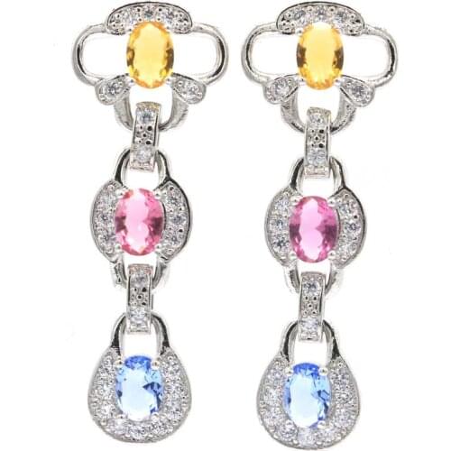 48x24mm Big European Design Drop Shape Jewelry Set Created Red Blood Ruby White Zircon For Ladies Dating Silver Pendant Earrings