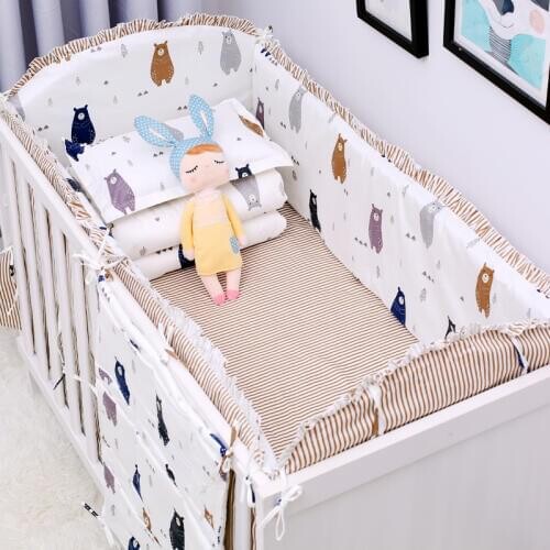 6Pcs/Pack Cartoon Baby Bed Bumper Sets Cotton Baby Bedding sets for Newborns Toddle Bed Around Linen Cot Mesh Crib Bumpers Pad