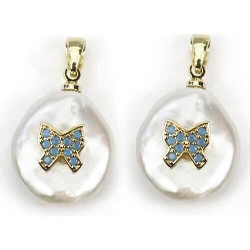 White coin freshwater pearl coin unique zircon pendant for DIY jewelry making loose beads FPPJ wholesale nature