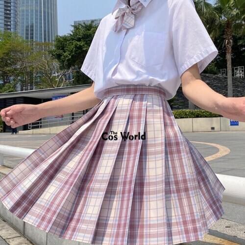 [Big Pink] Girls Summer High Waist Pleated Skirts Plaid Skirts Women Dress For JK School Uniform Students Cloths