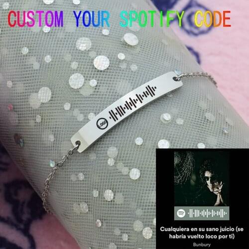 Custom Your Favorite Music Code Personalized Spotify Code Bracelet Stainless Steel Engraved Text Name Charm Bracelet for Women