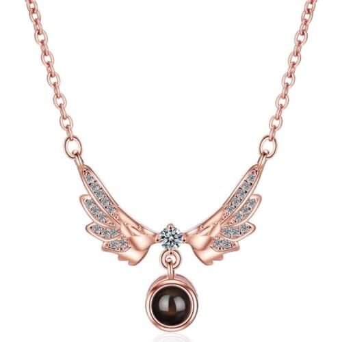 Net red angel wing creative romantic sweet love projection 100 kinds I love you short silver plated necklaces SE045