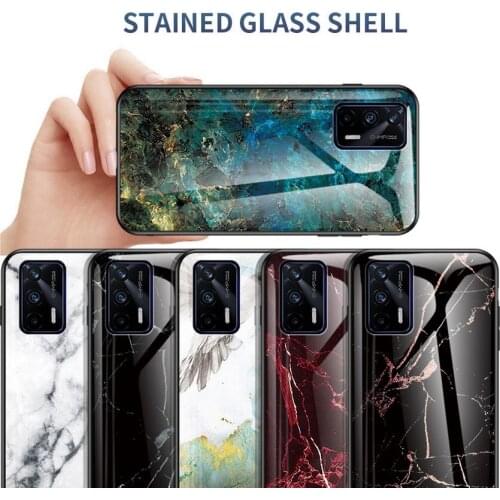 Tempered Glass Back Case For Realme GT V11 7i 7 Pro X7 Pro Q2 i 6 Pro C3 C15 Marble Phone Cover For OPPO Find X3 Pro X3 Lite Neo