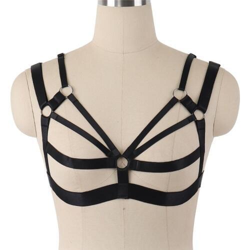 Black Harajuku Sexy Bra Body Harness Strap Women Fetish Bra Femme Garter Belt Rave Pastel Gothic Crop Top Bondage Cage Bra
