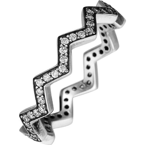 CKK 925 Sterling Silver Shimmering Zigzag Ring For Women Original Jewelry Making Fashion Anniversary Gift