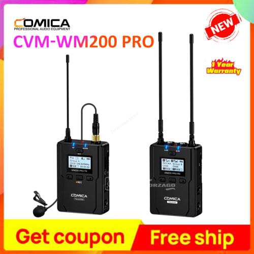 COMICA CVM-WM200A/C Metal UHF Wireless Mono/Stereo Lavalier Interview LCD Microphone for Canon Nikon DSLR Camera Camcorder Video