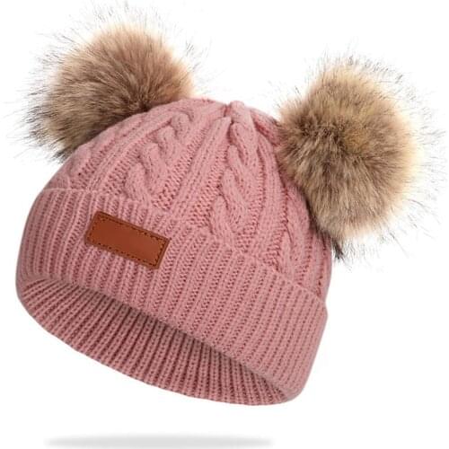 Double Pompom Baby Hat For Children Autumn Winter Crochet Baby Girl Boy Beanie Cap Twist Knitted Warm Kids Toddler Bonnet Hat