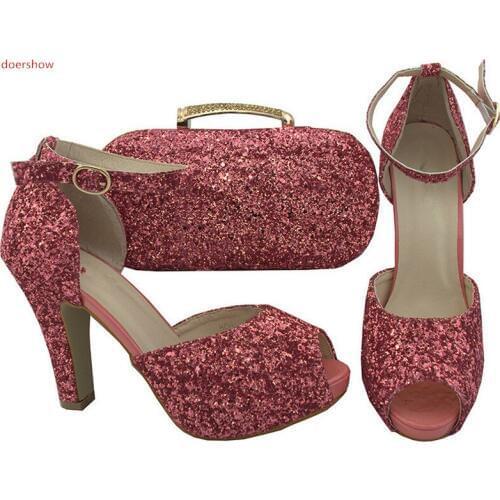 Doershow Hot selling High quality Nigeria wedding shoes,Italian design shoes and bags set to match free Shipping WR1-9
