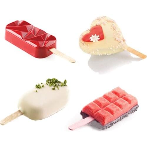 Heart Shaped Ice Popsicle Mold with 12pcs Sticks Silicone Ice Cream Mold Ice Lolly Form Maker Bar Decorating Tool