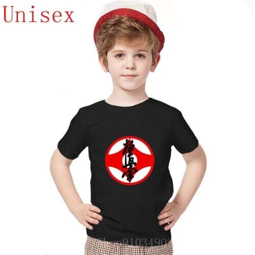 Japan Style Print Kyokushin Karate symbol text and kanji Kung Fu black T-shirt Hombre Classic kids clothes boys Cotton Crewneck
