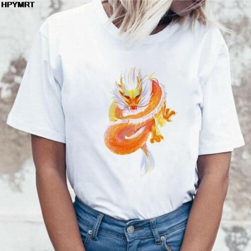 90s Tshirt Women new summer Chinese dragon Print Clothes Casual O-neck Short Sleeve Shirt Harajuku T-shirt Female korean clothes