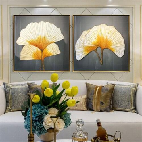 Ginkgo Biloba Enamel Yellow Golden Abstract Poster Nordic Canvas Print Plant Leaf Wall Art Painting Modern Picture Room Decor