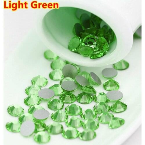 Good Quality ss3-ss34 Light Green Flat Back Nail Art Glue On Rhinestones / Non Hotfix Crystals
