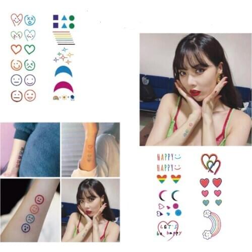 Ins Hot Colorful Women Temporary Tattoo 30Pcs Cartoon Body Art Waterproof Fake Tattoo Stickers Smile Moon Rainbow Tatoo