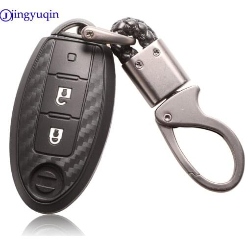 Jingyuqin 2/3Btns Carbon Silicone Car Key Case For Nissan X-Trail 370Z Cube Micra Qashqai Juke Leaf Tiida Cube Quest Versa
