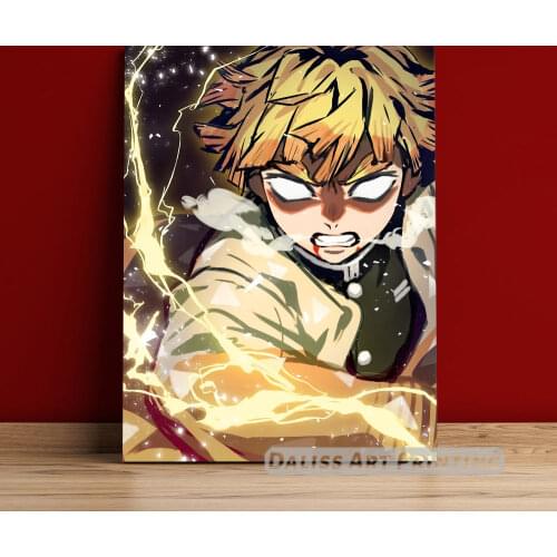 Canvas Anime Zenitsu Demon Slayer Pictures Home Decoration Paintings Poster HD Prints Wall Art Modular Living Room Framed