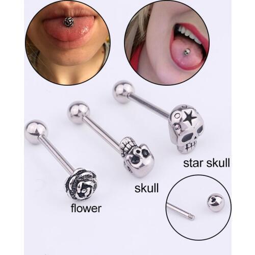 Punk hiphop Stainless Steel Skull Tongue Ring for Women men Hiphop Body Piercing Jewelry 2020 New Fashion Tongue Stud