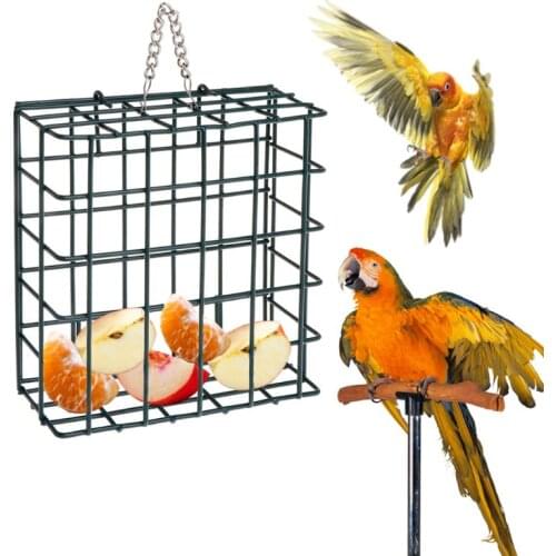 Bird Feeder Green Cube Cage Food Container Outdoor Wild Birds Parrot Feeding Hanging Tree Portable Fruit Vegetable Park Garden