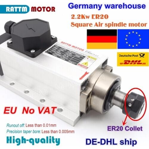 EU free VAT Square 2.2kw Air cooled spindle motor ER20 runout-off 0.01mm,220V,4 Ceramic bearing,CNC Engraving milling grind