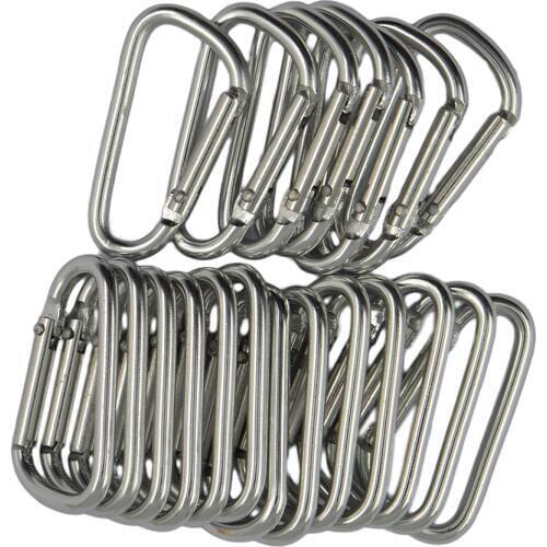 MagiDeal 20pcs Climbing Camping D Shape Hiking Carabiner Buckle Snap Spring Clip Hook Keychain Silver for Rock Climbing Access
