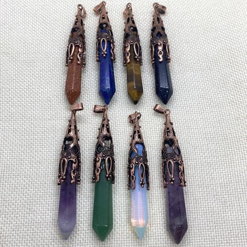 Natural Stone Polygon Charm Golden Sandstone Crystal Reiki Healing DIY Jewelry Making Necklace Bracelet Pendulum Pendant 10x77mm