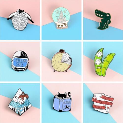 Cartoon Fairy tale World Lapel Metal Pins Castle Dragon Learning cat Brooches Badges Clothes Bag Pins Jewelry Gifts for Friends