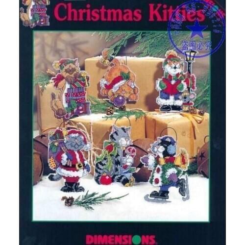 14/16/18/27/28 Lovely Counted Cross Stitch Kit Christmas Kitties Cats Ornament Christmas Tree Ornaments dim 00339
