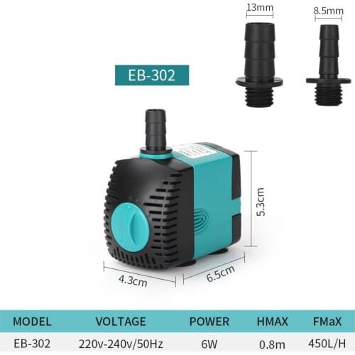 6W 450L/H Fish Pond Aquarium Pump Fish Tank Pump Multifunctional Ultra-Silent Submersible Water Fountain Pump Filter