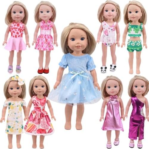 Doll Clothes Swimming Suit Long Dress For 14.5 Inch American Nancy & 36Cm Paola Reina Doll Cute Printing Skirt 1/6 Blyth Toys