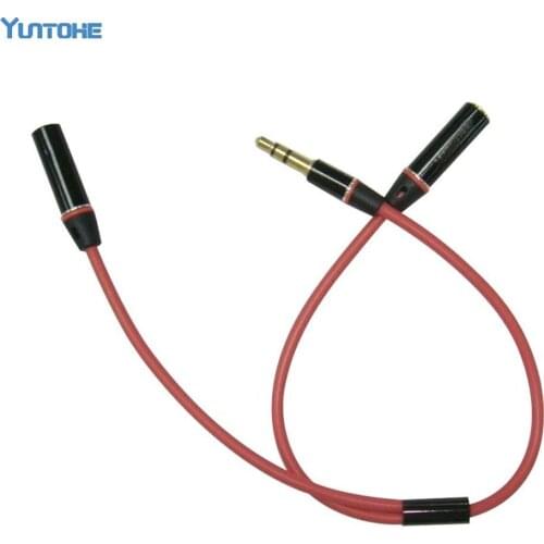 Wholesale - New 3.5mm male to 2 female Metal branch red audio cable splitter earphone cable adapter 300pcs DHL