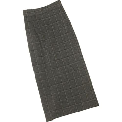Autumn winter thick plaid woolen skirt women high waist package hip pencil skirt plus size 2XL