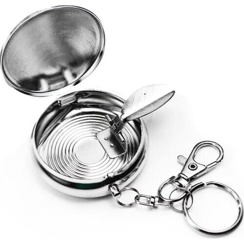 Mini Ashtray with Keychain Round Portable Ashtrays Alloy Pocket Car Outdoors Ashtray Cigarette Holder Smoking Accessories Gift