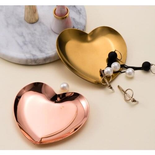 Heart Shaped Storage Tray Nordic Necklace Ring Jewelry Plates Rose Gold MIni Metal Organizer Dish Home Decor Photography Prop