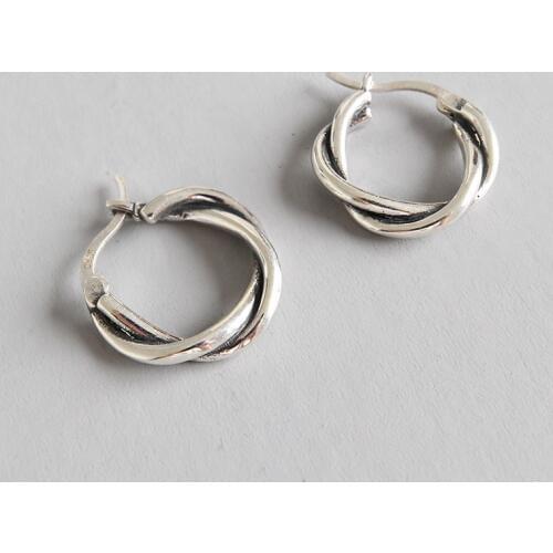 Retro Authentic 925 Sterling silver Open Twisted Roped Hoop Huggie Earrings Chunky Fine jEWELRY 13mm small E9