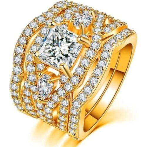 Hyperbole Luxury Full Rhinestone Wedding Rings For Women Gold & Silver Color Ring Set For Women Jewelry Vintage Cz Ring