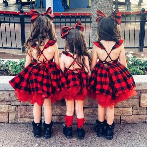 Infant Baby Girls Red Plaid Backless Dresses Casual Two-piece Clothes Set, Sleeveless Dress and Headdress 6M-4T 2021 New Fashion