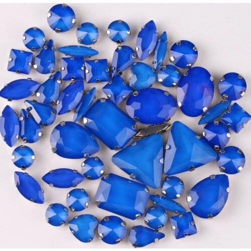 Silver claw settings 50pcs/bag shapes mix jelly candy Sapphire glass crystal sew on rhinestone for garment shoes bags diy