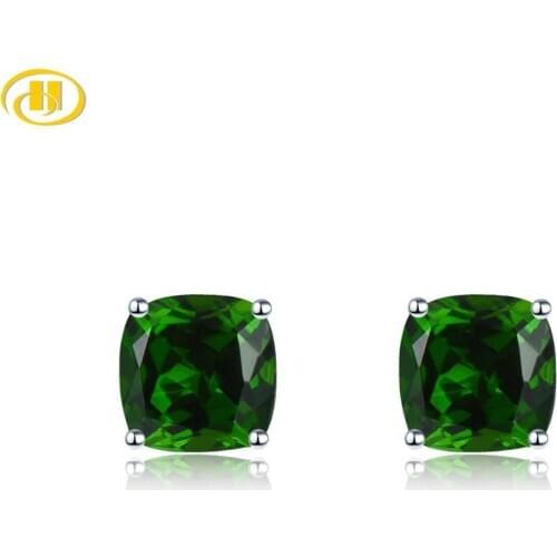 Hutang Cushion 5.0mm Genuine Diopside Stud Earrings 925 Sterling Silver Kid Earrings Korean Earings Gemstone Girls Jewelry 2020