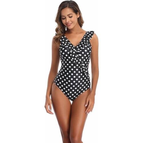 Ruffle One Piece Swimsuit Polka Dots Print Swimwear Women Push Up Monokini Patchwork Swim Suit Open Back Bathing Suit Pad Mujer